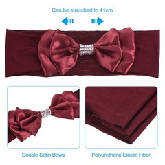 10Pcs 12″x8″ Chair Sash Bow Spandex Stretch Chair Cover Band Sashes Burgundy
