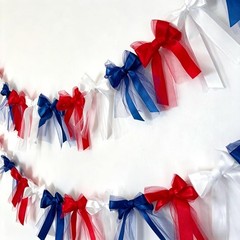 Patriotic Red White Blue Bow Satin Garland 4th of July Party Decorations 6.5 Ft