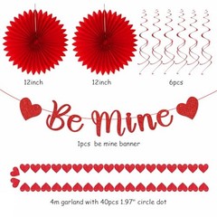 Valentines-Day Decorations-Heart Streamers Galentines-Decor – 22pcs Be Mine Red