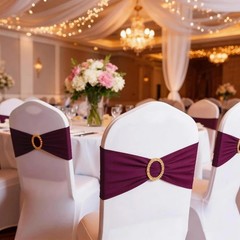 Reusable Dark Burgundy Chair Sashes 50 Count with Gold Buckles for Celebrations