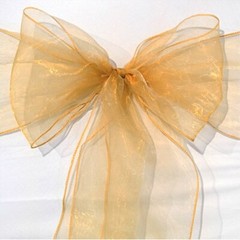 25x Gold Organza Chair Sashes Bows Ties Wedding Birthday Party Venue Decoration
