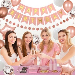 Rose Gold Birthday Party Decorations Set – Happy Birthday Banner, Circle Dots…