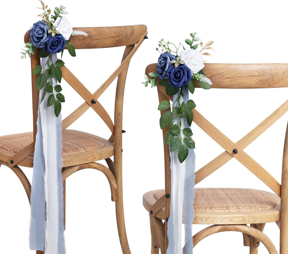 Elegant Blue Pew Flowers Set for Wedding Aisle Decorations – 10 Pack