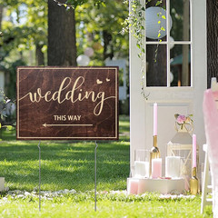 9-Piece Wedding This Way Sign Kit, Double-Sided Wooden Wedding Direction Arrow &