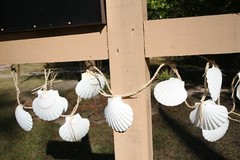 Large Seashell Christmas Tree Garland, White Irish Cups Raffia – 68″+ G-25
