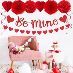 Valentines-Day Decorations-Heart Streamers Galentines-Decor – 22pcs Be Mine Red