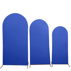 3 ROYAL BLUE Matte Fitted Spandex Round Top Arch Backdrop STAND COVERS Set