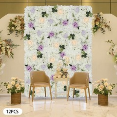 3D Flower Wall Panel-12pcs Artificial Flower Wall Background Rose Wedding Wall