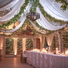 6 Panels White Ceiling Drapes with Lights for 60″W x 360″L (Pack of 6),