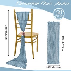 50 PCS Cheesecloth Chair Sashes, Bows Designed ChairSashes, 15.7×108 inch Cha…