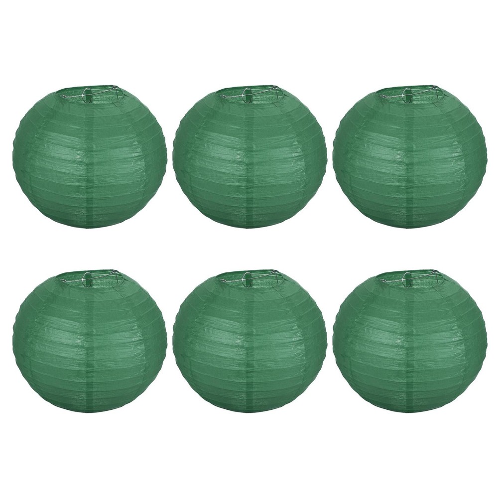 6pcs 8 Inch Folding Hanging Paper Lanterns Medium Lampshade Dark Green