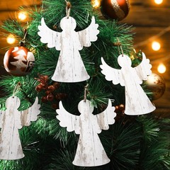 Christmas Wooden Angel Ornaments – White Rustic Tree Decorations With Hanging…