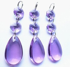 20Pcs Purple Crystal Glass 38mm Smooth Teardrop Pendant w/ 14mm Octagon Beads