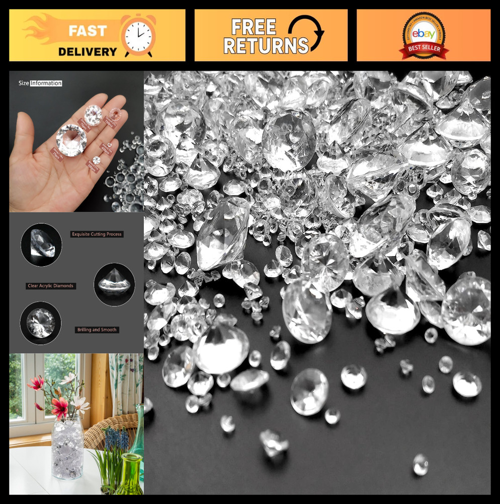 1000 Pcs Clear Acrylic Diamond Gems – Faux Table Scatter Decorations for Events,