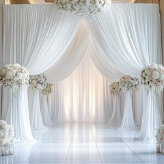 10ftx12ft Wrinkle Free White Backdrop Curtain, 2 Panels 12FT Height White Wed…