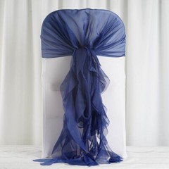 Navy Blue Premium Curly Chiffon CHAIRS Covers Cap SASHES Bows Ties Wedding