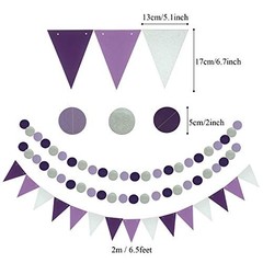 Party Decoration, 21 Pcs and Lavender Hanging Paper Fans, Pom Poms Purple