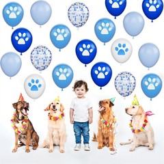 Dog Paw Balloons,25Pcs 12inch Blue and White Confetti Balloons with Paw Print…