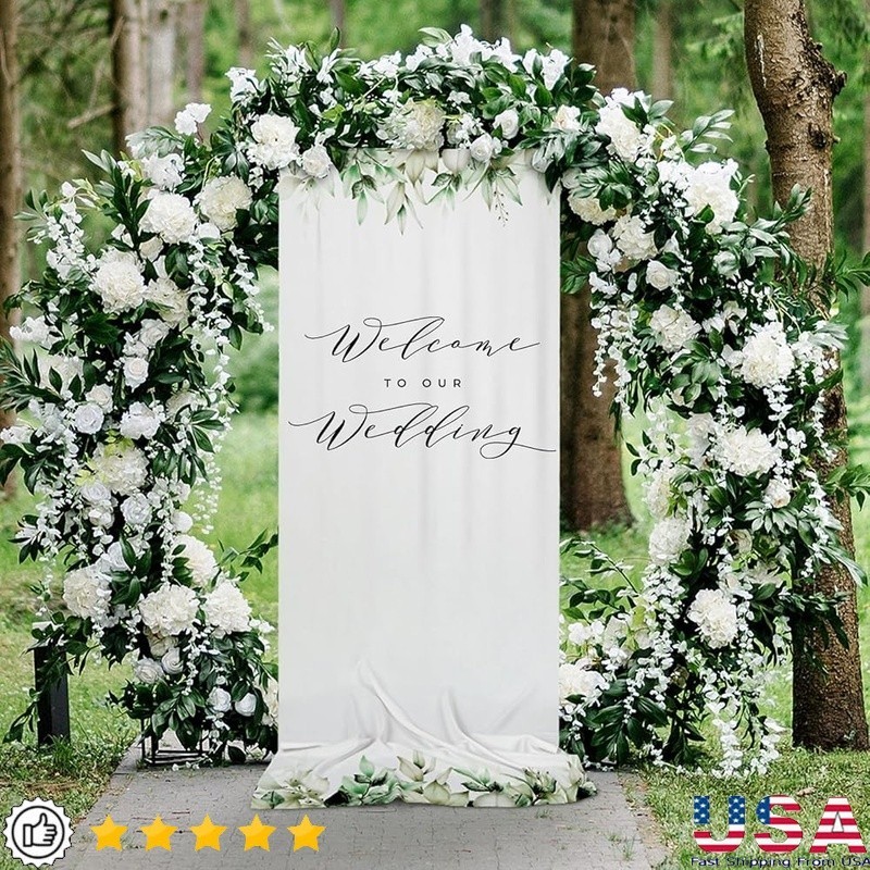 Wedding Welcome Banner Rustic Linen Sign Flexible Placement W/ Wooden Clips New