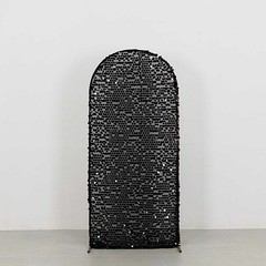 6 ft BLACK Big Payette Sequin Fitted Round Top Wedding Arch STAND COVER Party