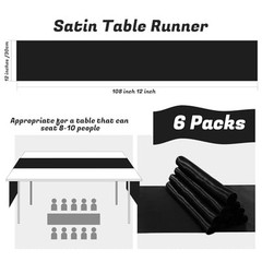 6 Pack Black Table Runners 12 x 108 Inch, Rectangular Smooth Satin Silk Table