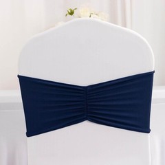 5 Navy Blue Spandex Ruffled CHAIR SASHES Wedding Party Home Decorations