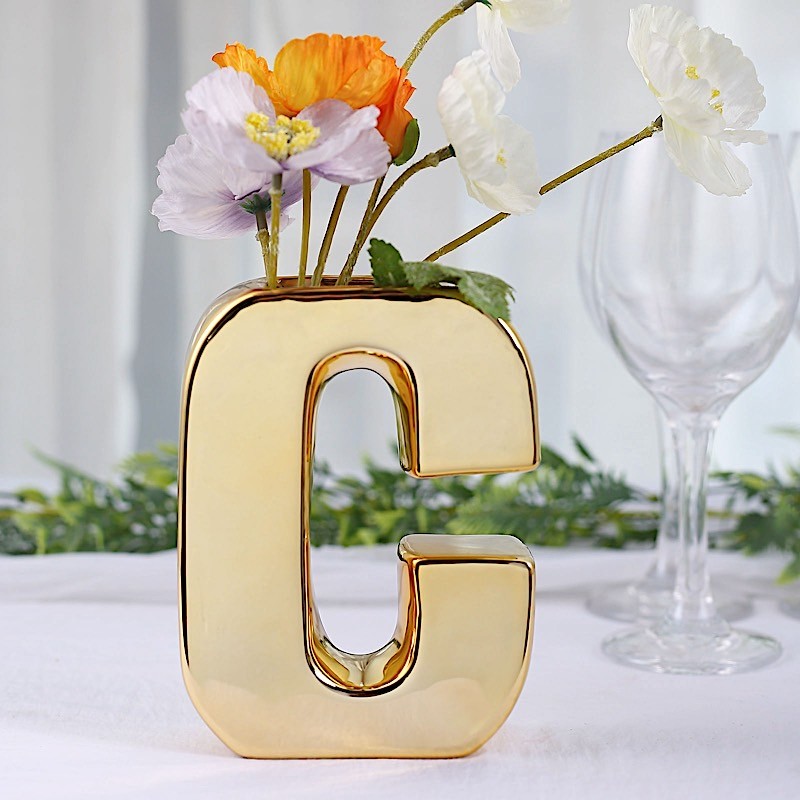 GOLD 6″ Ceramic C Symbol Flower VASE Table Centerpiece Party Events Decorations