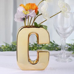 GOLD 6″ Ceramic C Symbol Flower VASE Table Centerpiece Party Events Decorations