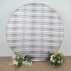 7.5 ft Rustic White Fitted Spandex Round Backdrop STAND COVER Wood Design Party