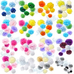 Paper Tissue Set of 8 Pom Poms Assorted Color Pack Decorations Flower Party Deco