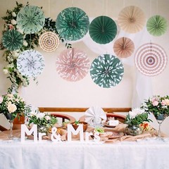 Thenshop 12 Pcs Green Hanging Paper Fans Decoration Wedding Boho Leaf Style