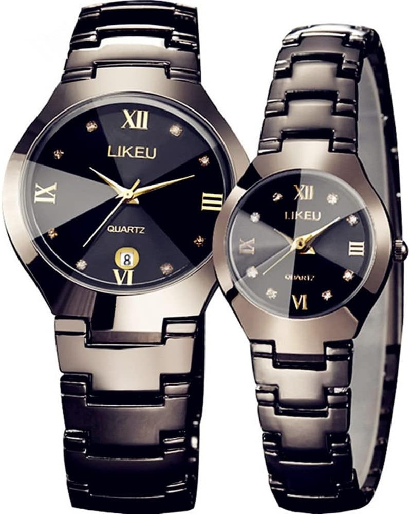 Luxurious His and Her Couple Watches Water Resistant Business Men Women Set Pair