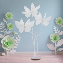 Wedding Artificial Butterfly Decorations Giant 3-head 53.15 inch White with Base