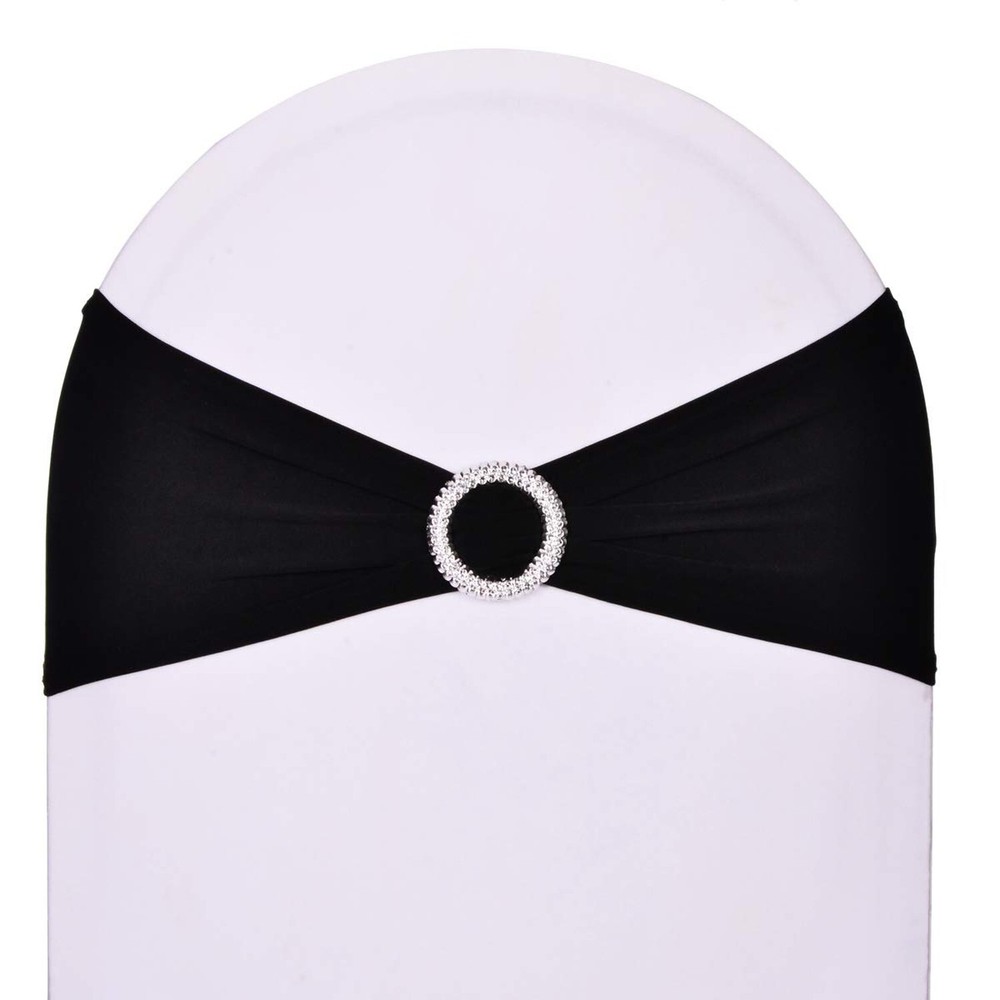 10pcs Black Spandex Chair Sash Bands Stretchable Fitted for Chair Covers Back…