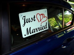 (2) JUST MARRIED CAR WINDOW SIGNS 8″X12″ WITH SUCTION CUPS w/Hearts Wedding