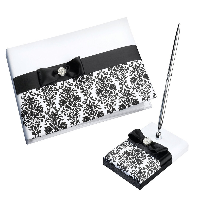 Lillian Rose Black And White Damask Wedding Guest Book Pen Set Gb735 Bd