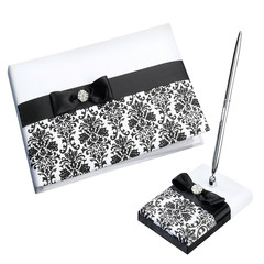 Lillian Rose Black And White Damask Wedding Guest Book Pen Set Gb735 Bd