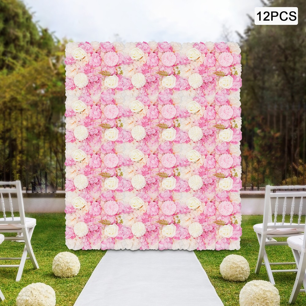 12PCS 15*15in Artificial 3D Flower Wall Panel Wedding Backdrop Wall Decor Pink