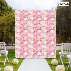 12PCS Artificial 3D Flower Wall Panel Wedding Backdrop Wall Decor Pink 15*15in
