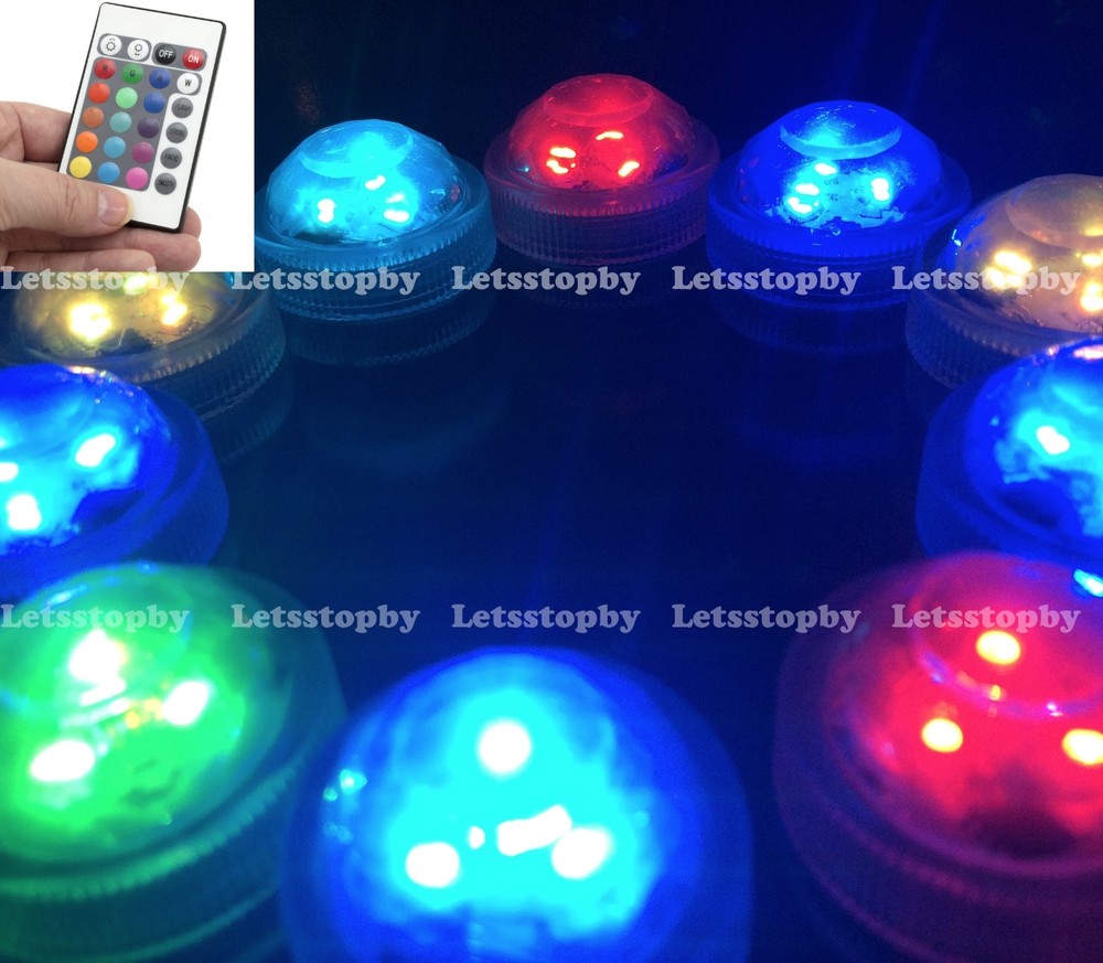 10 pcs LED RGB Tea Candle Submersible Light w/ Remote Vase Flora Wedding Party
