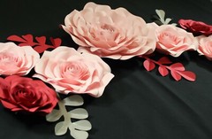 Decor In The Box 11 Piece Handmade Paper Flower Set Fully Assembled -Red/Pink