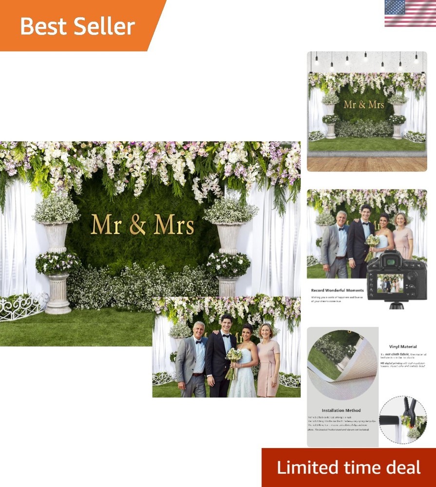 Customized 5x3ft Mr and Mrs Floral Background for Weddings & Celebrations