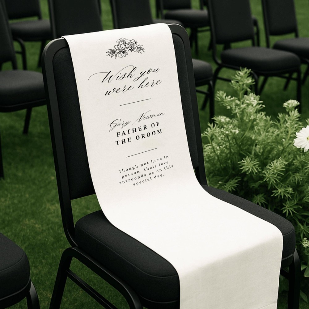 Wish You Were Here White Fabric Church Pew Reserved Sign
