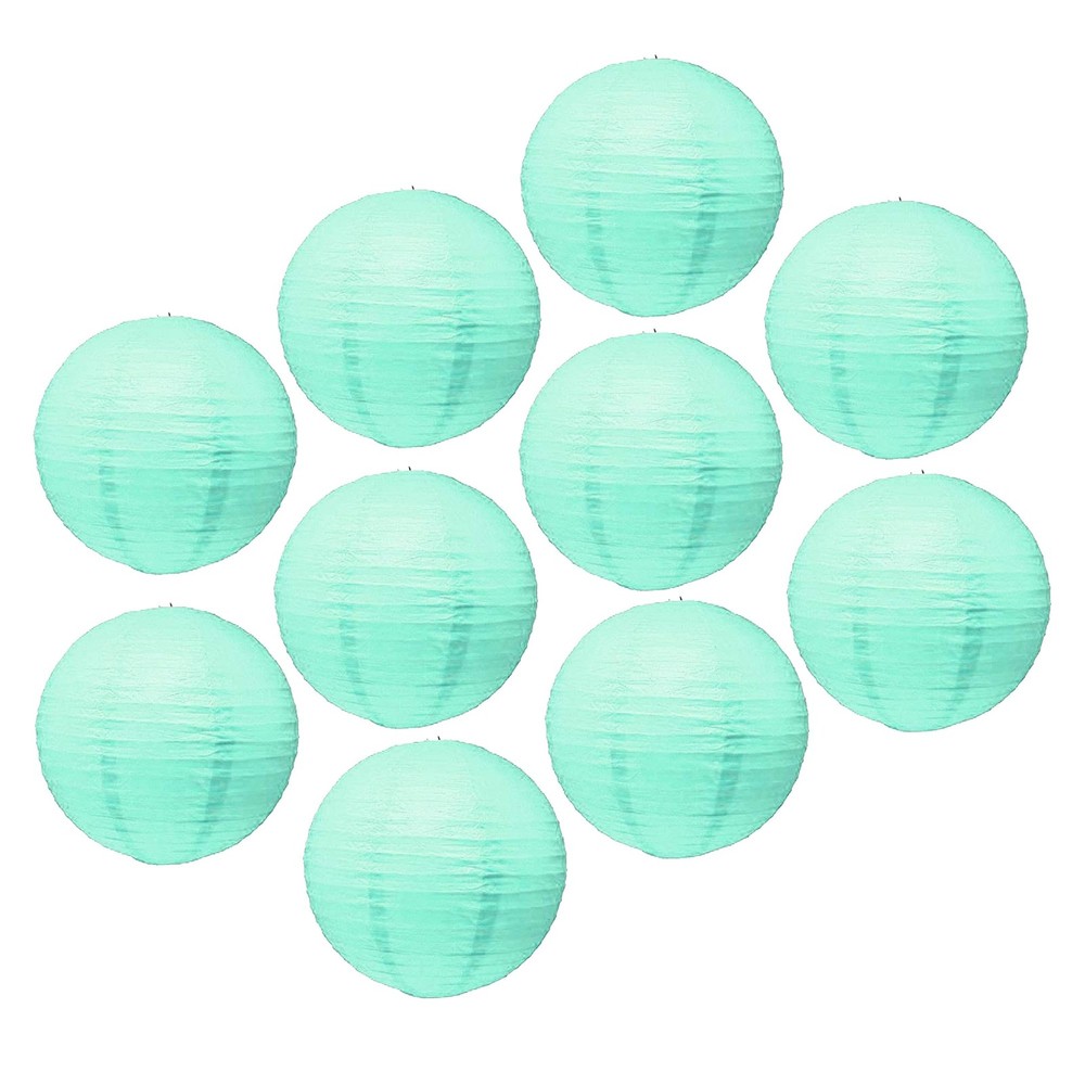 Mudra Crafts 12 Inch Round Chinese Aqua Paper Lanterns Hanging Decor | 10 PCs…