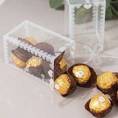 25 Clear White Rectangular Plastic Favor Boxes Bowknot Lace Pattern Party Events
