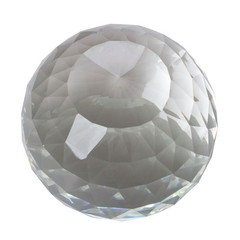 200mm D Cut Crystal Ball Sphere Clear Prism Wood Rotatable Stand 7.87″