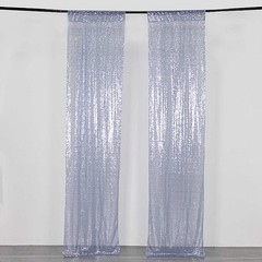 2 DUSTY BLUE 8ft x 2ft Sequined Backdrop Curtain with Rod Pockets Wedding