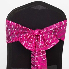 5 FUCHSIA SILVERD Wave Mesh Embroidered Sequins CHAIR SASHES Party Events