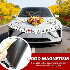 Just Married Car Decorations Set – Includes 4 Ornate Magnetic Signs (12×7.5