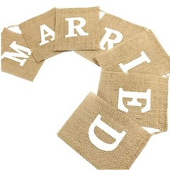 Jute Burlap Just Married Bunting Banner Vintage Hessian Flag for Wedding Part…